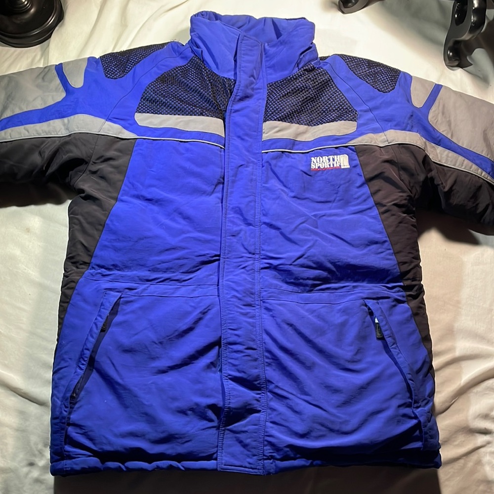 North Sportif Urban Expedition blue,gray& black zip up puffer jacket size M